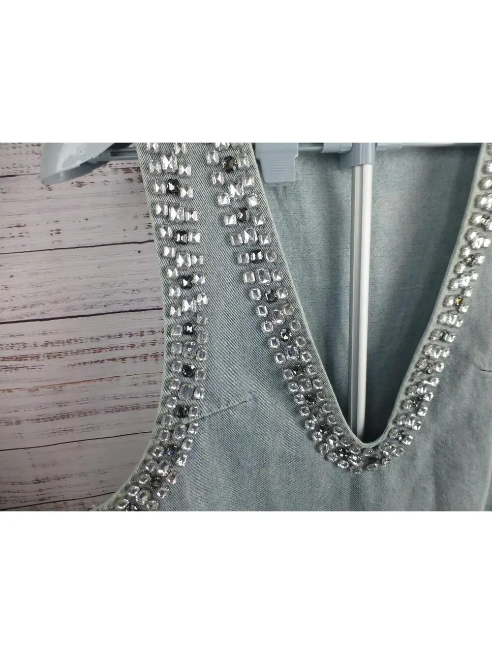 Miss Rosier Women's XL Light Wash Denim Vest Top Rhinestone Embellished K4 - Picture 11 of 16